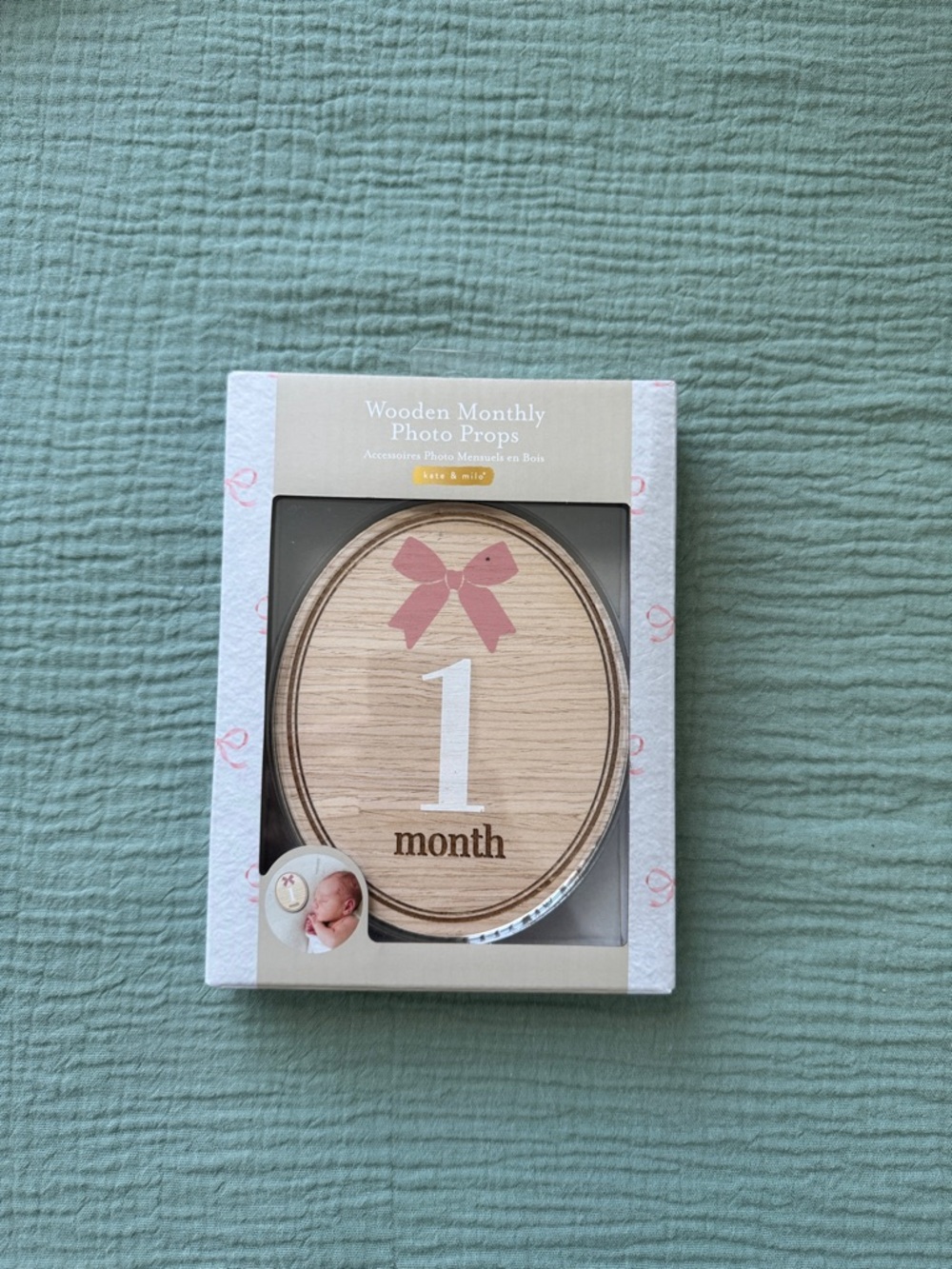 Wooden Monthly Photo Prop - 1 Month Pink Bow